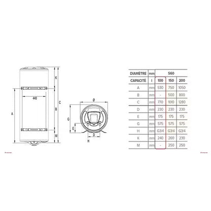 Chauffe-eau electrique vertical mural Initio 200 l - Ø 560 mm
