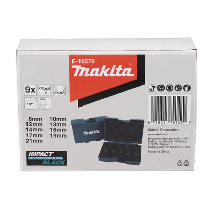 Coffret de 9 douilles carrée 1/2" IMPACT BLACK Makita E-16570 de 8 à 21mm
