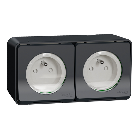 Double prise SCHNEIDER MUR36028 terre étanche complet Mureva gris
