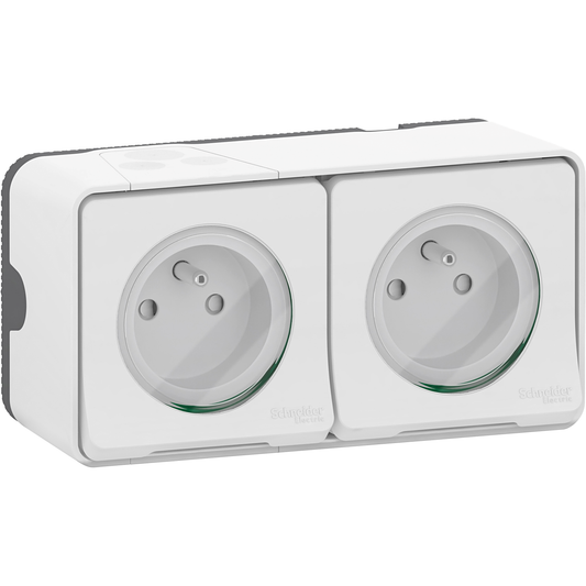 Double prise SCHNEIDER MUR36027 2P+T horizontal étanche complet en saillie IP55 blanc Mureva Styl